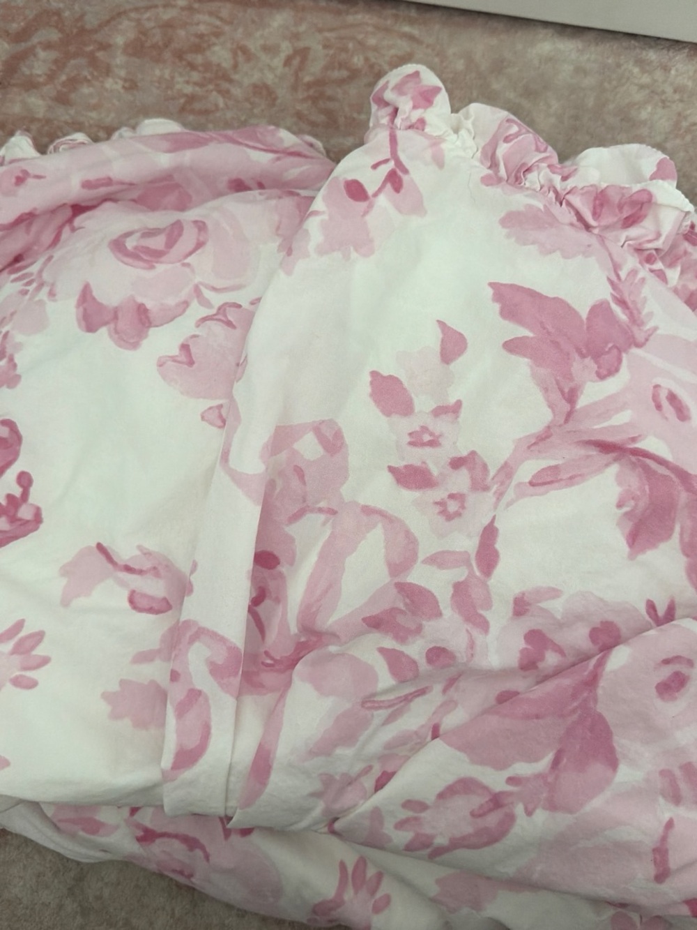 LoveShackFancy Pink Floral Ruffled Cotton Duvet Cover